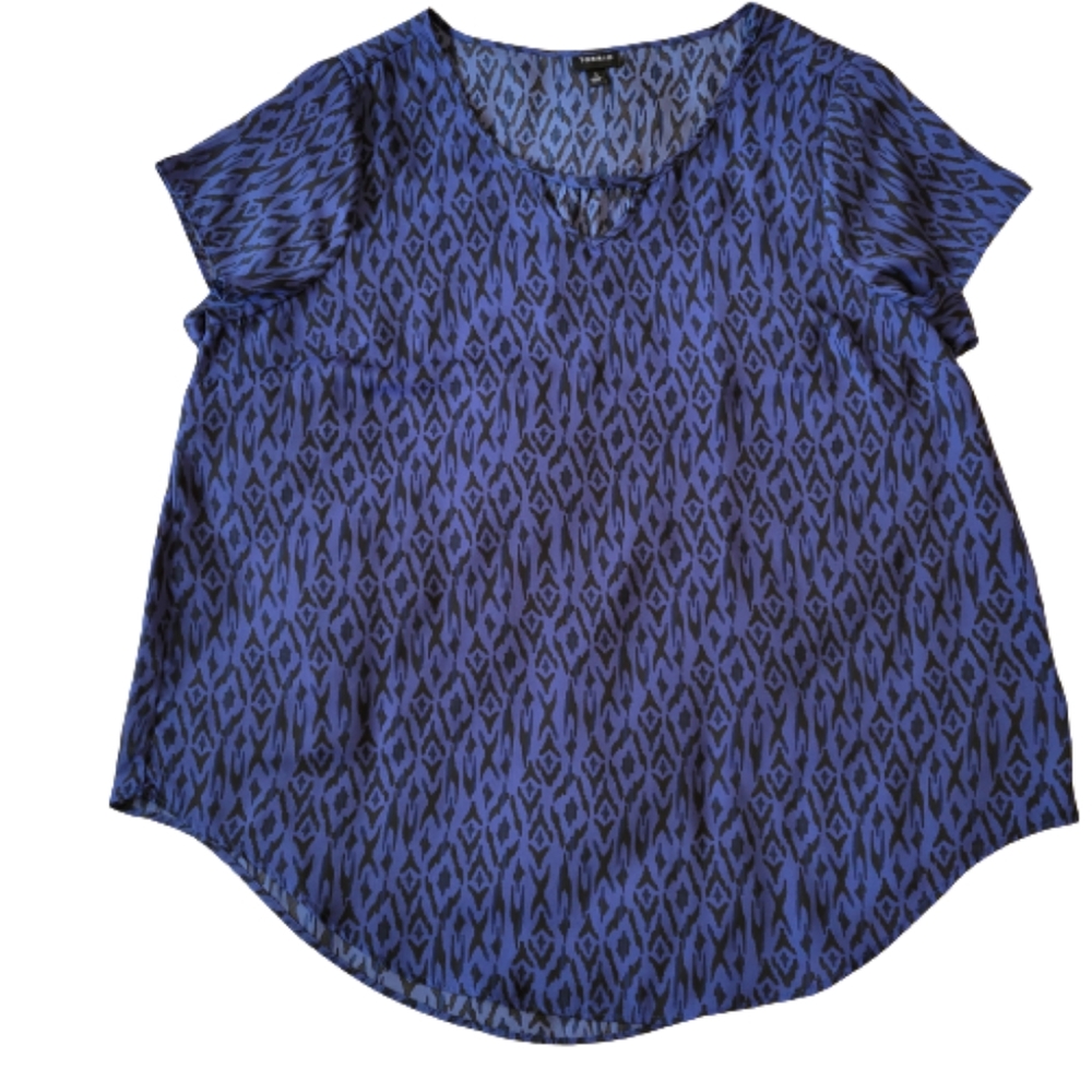 Torrid womens blue and black geometric short sleeve flowy blouse size 1 (1X)